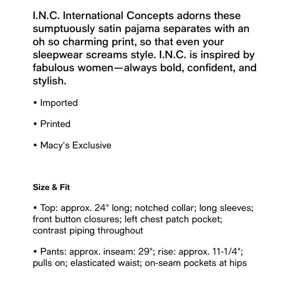 I.N.C. International Concepts Satin Long Pajama Set, Red Women’s XXL - Picture 4 of 7